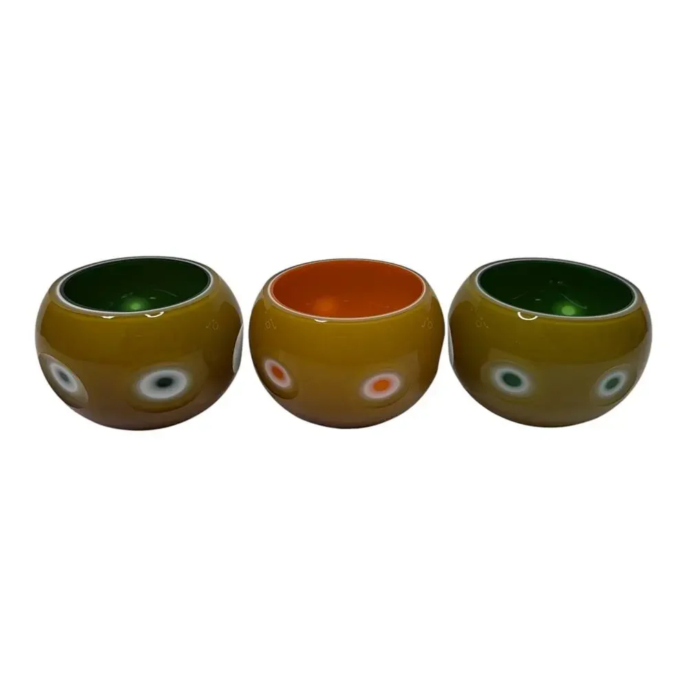 1950s Set of 3 Borske Sklo Art Glass Vase Votive Candle Art Deco Czech Bubble